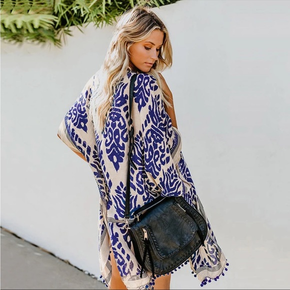 🔥NEW🔥rayon printed kimono robe cover up tassels in BLAC 🖤Aztec tribal print - Picture 5 of 5